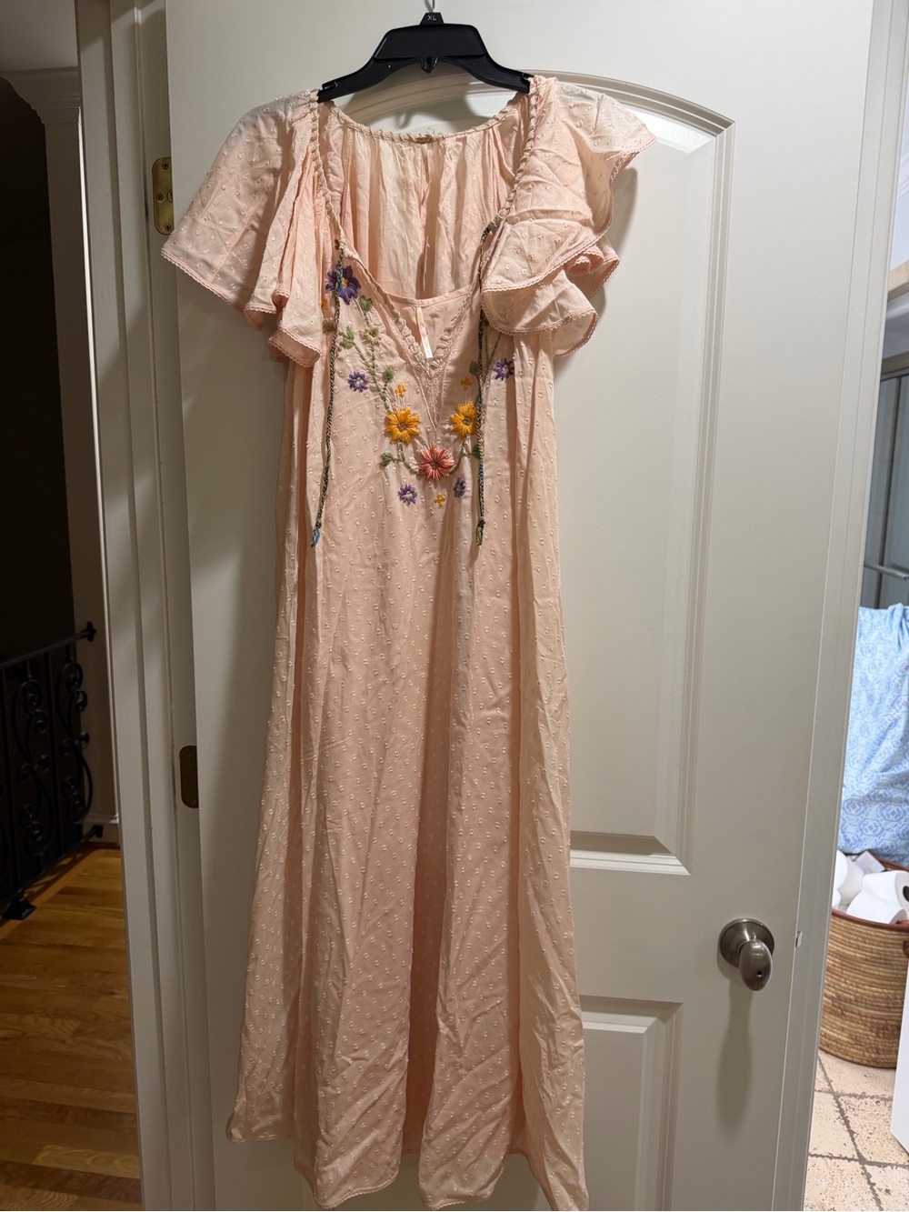 Free People Peach Embroidered Maxi Dress